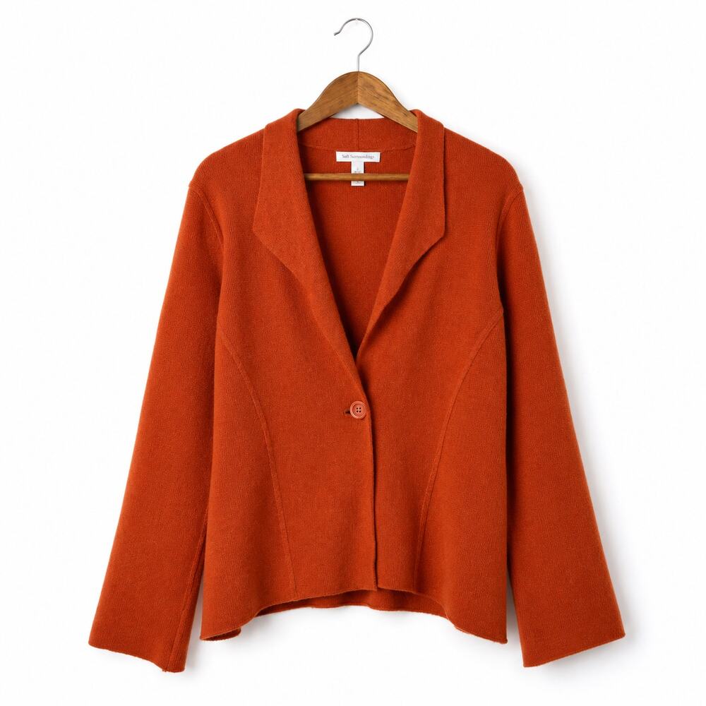 Chico's Size 2 Rust Boiled Wool Jacket One Button Long Sleeve Blazer Sweater